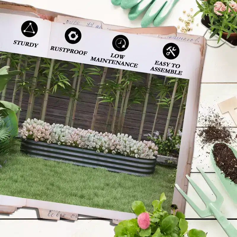 Kit de carré potager surélevé galvanisé, jardinière en métal avec bordure de sécurité