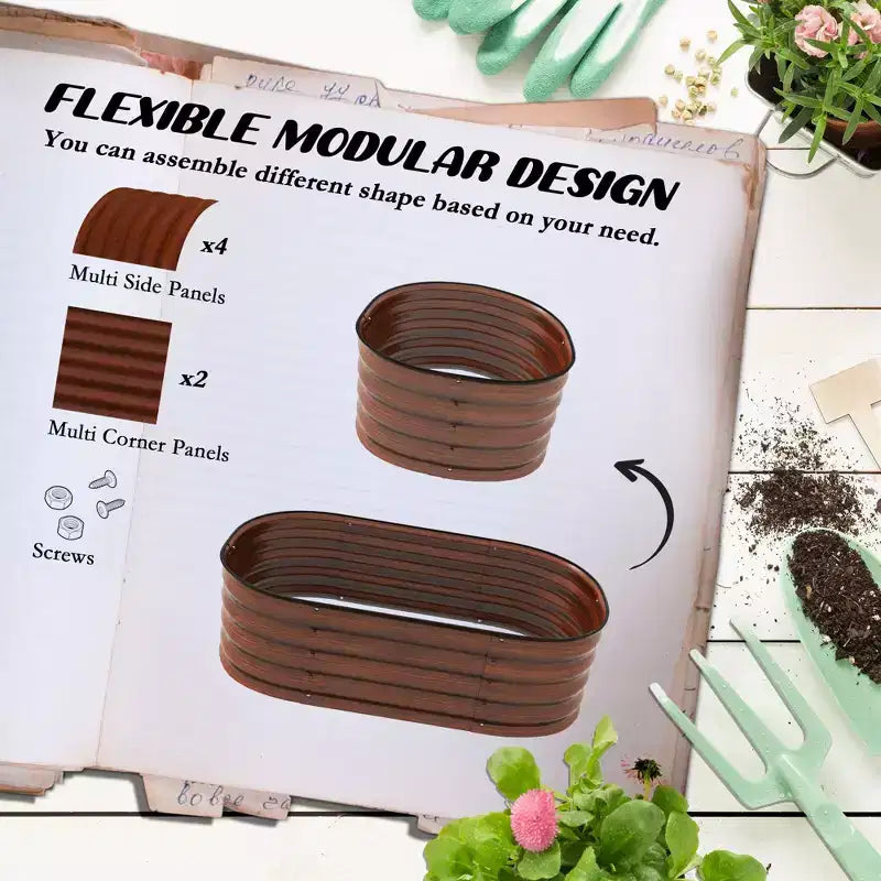 Kit de carré potager surélevé galvanisé, jardinière en métal avec bordure de sécurité