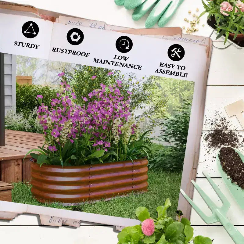 Kit de carré potager surélevé galvanisé, jardinière en métal avec bordure de sécurité