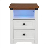 Table de chevet Homy Casa à 2 tiroirs, table d'appoint moderne avec station de charge et lumière LED, blanche
