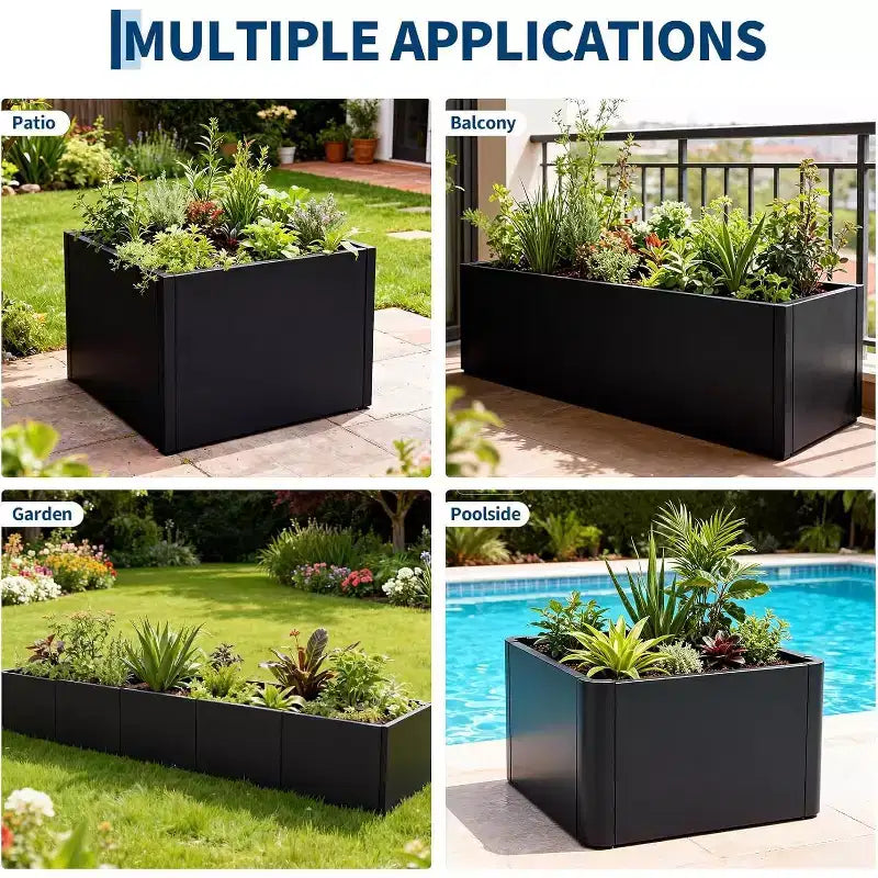 Carré potager surélevé en métal, pot de fleurs carré noir pour extérieur avec étagère amovible et base ouverte, jardinière de grande capacité pour légumes, fleurs, herbes aromatiques