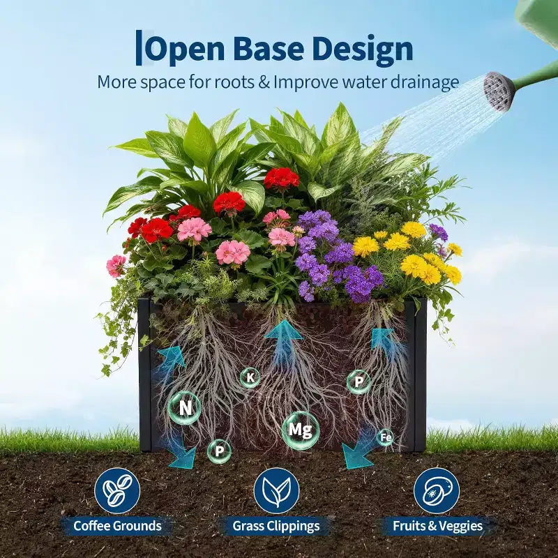 Carré potager surélevé en métal, pot de fleurs carré noir pour extérieur avec étagère amovible et base ouverte, jardinière de grande capacité pour légumes, fleurs, herbes aromatiques