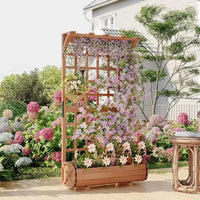 Jardinière surélevée haute de 67 po avec treillis et toit, en bois, pour plantes grimpantes, grande jardinière intérieure/extérieure pour légumes, herbes et fleurs