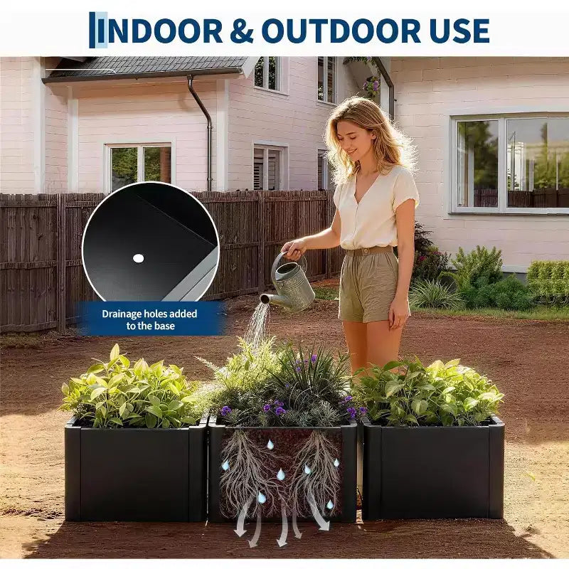 Carré potager surélevé en métal à base ouverte extra long, métal moderne, assemblage par clipsage sans outil, coins arrondis, base ouverte, trous de drainage, pour terrasse, balcon, jardin