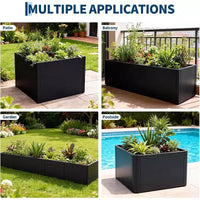 Carré potager surélevé en métal à base ouverte extra long, métal moderne, assemblage par clipsage sans outil, coins arrondis, base ouverte, trous de drainage, pour terrasse, balcon, jardin