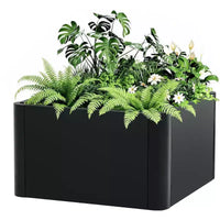 Carré potager surélevé en métal à base ouverte extra long, métal moderne, assemblage par clipsage sans outil, coins arrondis, base ouverte, trous de drainage, pour terrasse, balcon, jardin