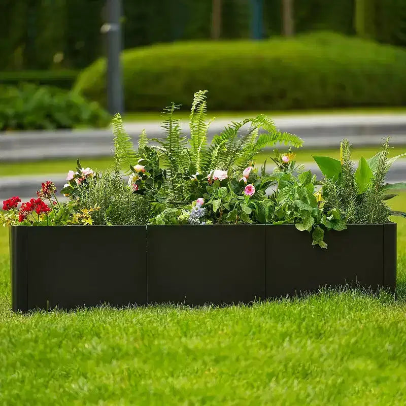 Carré potager surélevé en métal à base ouverte extra long, métal moderne, assemblage par clipsage sans outil, coins arrondis, base ouverte, trous de drainage, pour terrasse, balcon, jardin