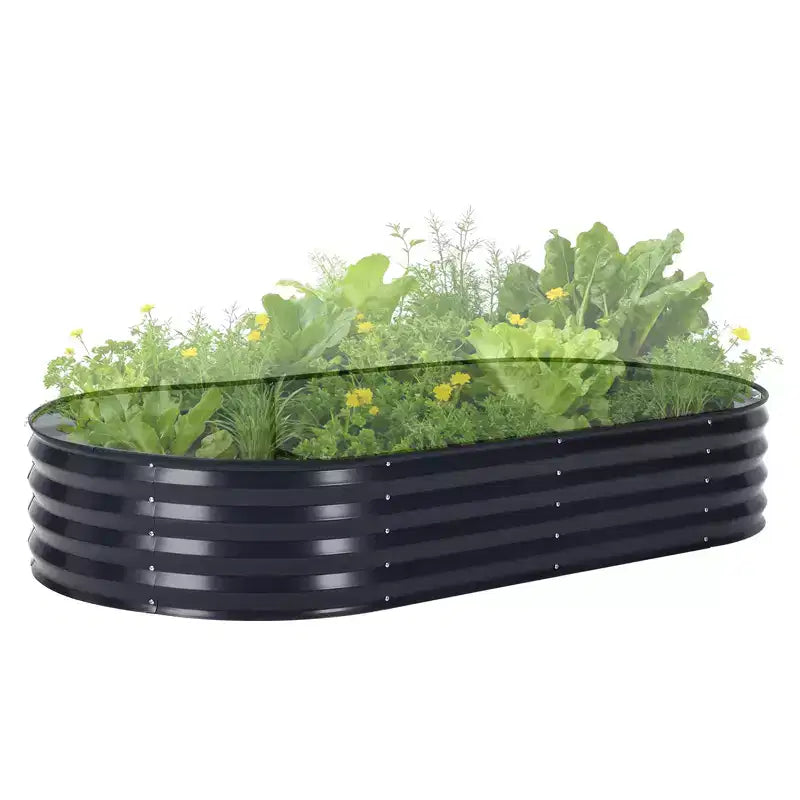 Acekool Carré potager surélevé ovale avec housse PVC zippée et base ouverte, jardinière en acier galvanisé pour terrasse et jardin