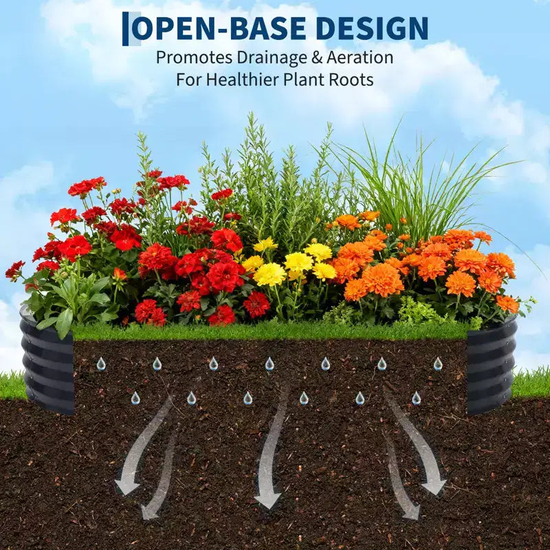 Acekool Carré potager surélevé ovale avec housse PVC zippée et base ouverte, jardinière en acier galvanisé pour terrasse et jardin