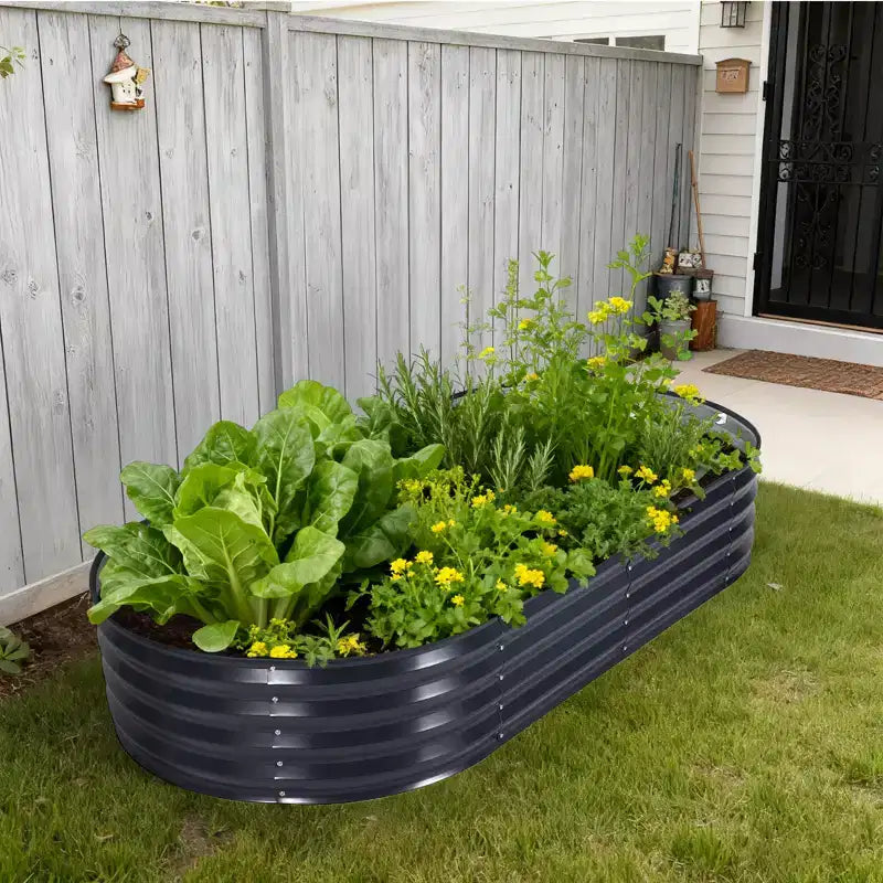 Acekool Carré potager surélevé ovale avec housse PVC zippée et base ouverte, jardinière en acier galvanisé pour terrasse et jardin