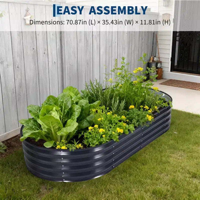 Acekool Carré potager surélevé ovale avec housse PVC zippée et base ouverte, jardinière en acier galvanisé pour terrasse et jardin