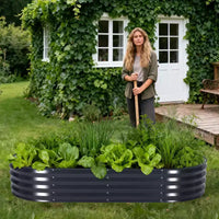 Acekool Carré potager surélevé ovale avec housse PVC zippée et base ouverte, jardinière en acier galvanisé pour terrasse et jardin