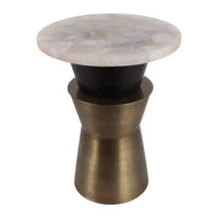 Table d'appoint ronde décorative pour petits espaces - plateau en agate avec base métallique pour décoration de salon et chambre - 20, or et blanc