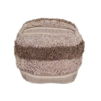 HomeRoots Pouf Ottoman à rayures beiges 18 po