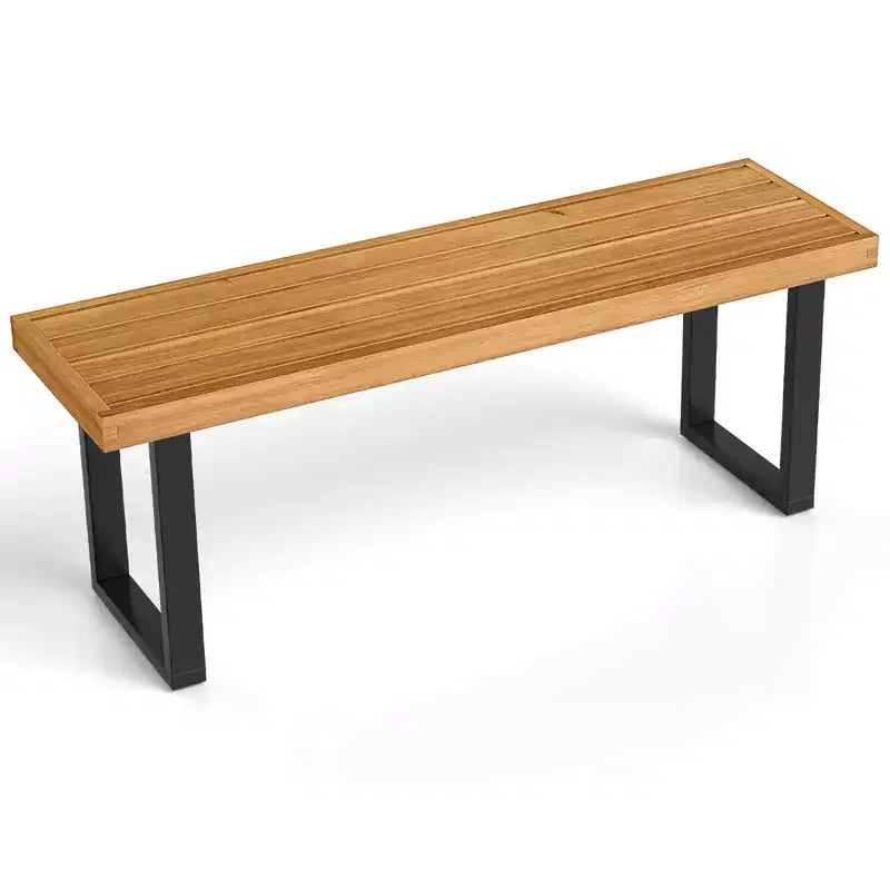 Costway Lot de 1/2 Banc 48 en bois d'acacia pour 2 personnes avec pieds en métal et patins réglables, pour entrée