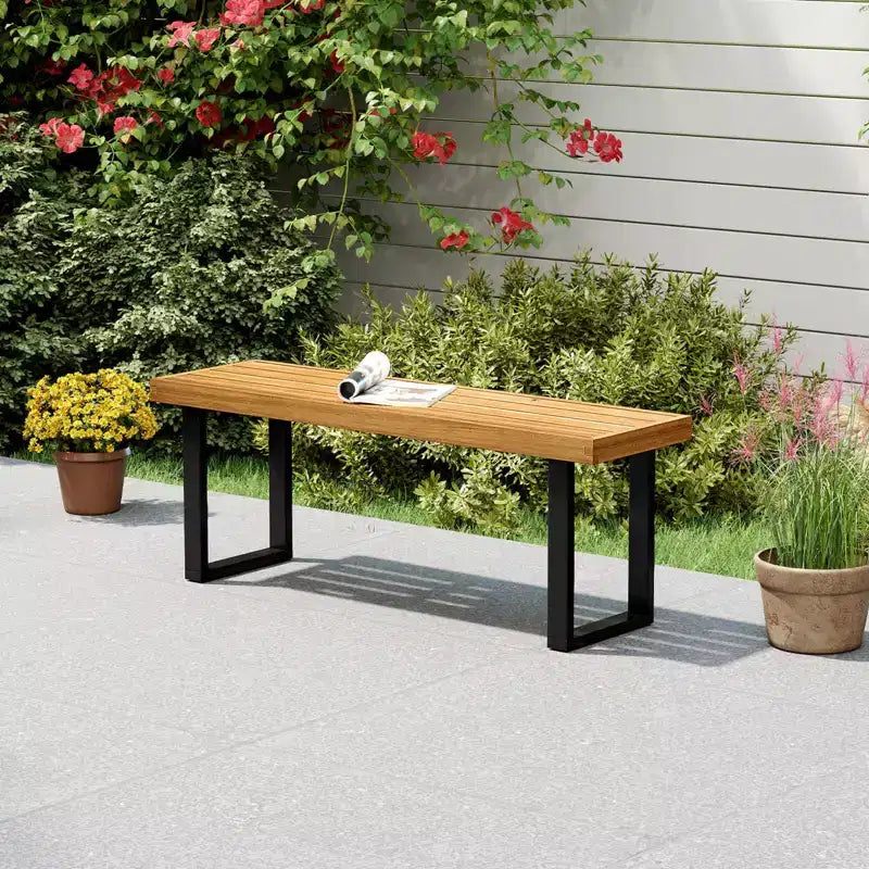Costway Lot de 1/2 Banc 48 en bois d'acacia pour 2 personnes avec pieds en métal et patins réglables, pour entrée