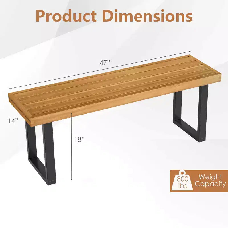 Costway Lot de 1/2 Banc 48 en bois d'acacia pour 2 personnes avec pieds en métal et patins réglables, pour entrée