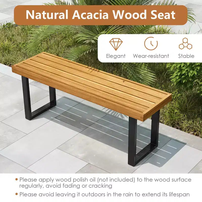 Costway Lot de 1/2 Banc 48 en bois d'acacia pour 2 personnes avec pieds en métal et patins réglables, pour entrée
