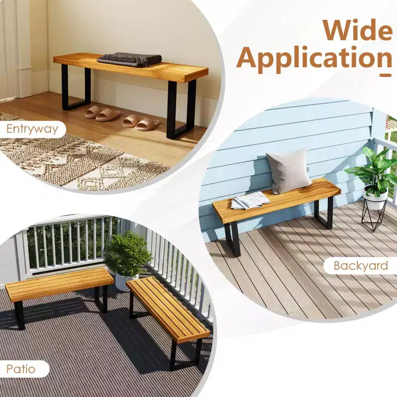 Costway Lot de 1/2 Banc 48 en bois d'acacia pour 2 personnes avec pieds en métal et patins réglables, pour entrée