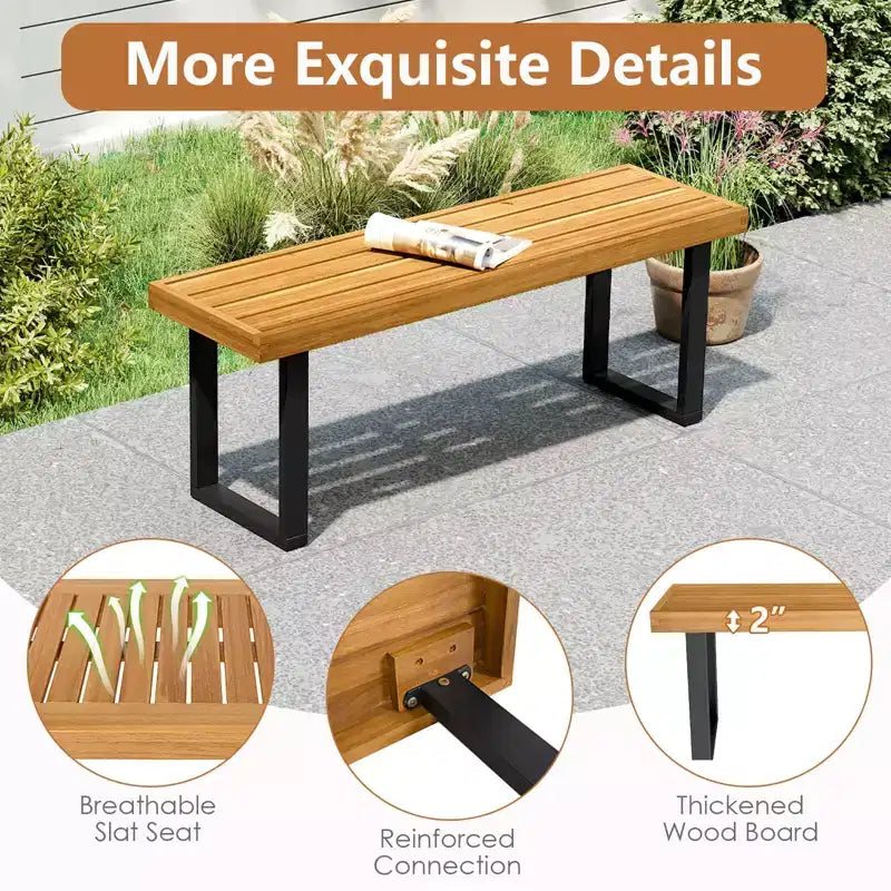 Costway Lot de 1/2 Banc 48 en bois d'acacia pour 2 personnes avec pieds en métal et patins réglables, pour entrée