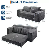 Canapé-lit convertible 2 en 1 75, canapé-lit sans structure avec 2 coussins, canapé escamotable pliable, causeuse, futon