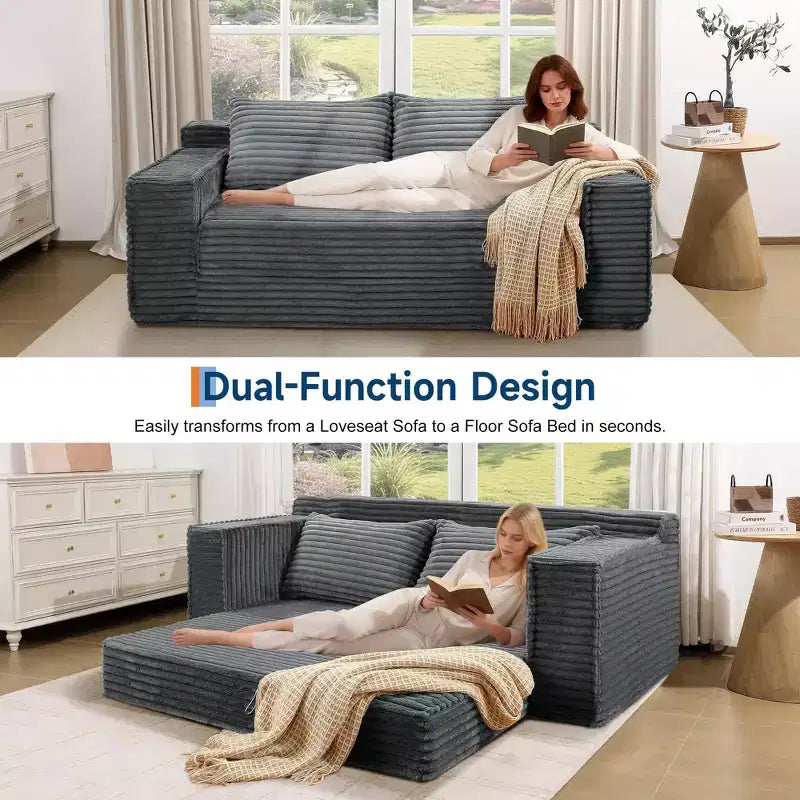 Canapé-lit convertible 2 en 1 75, canapé-lit sans structure avec 2 coussins, canapé escamotable pliable, causeuse, futon