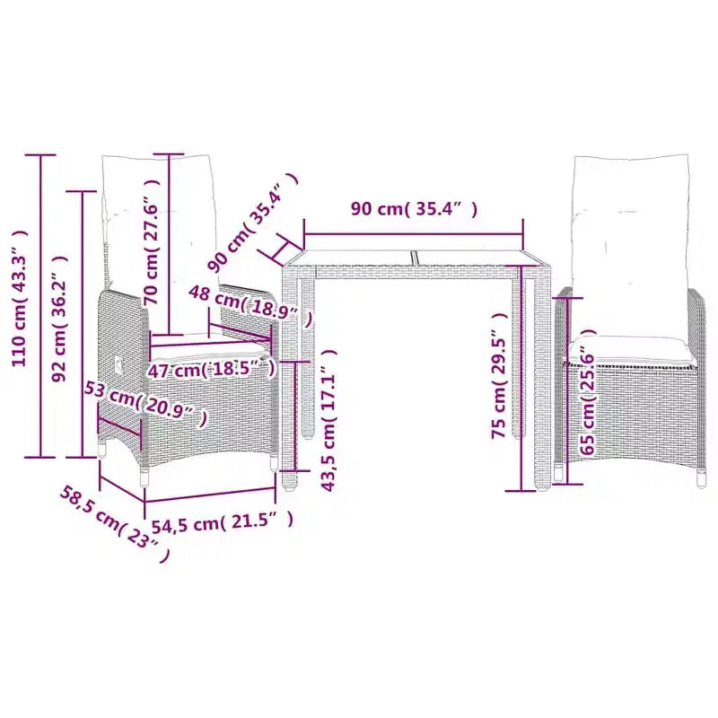 vidaXL Ensemble de bistro en rotin PE 6 places Ensemble de bistro Rectangulaire