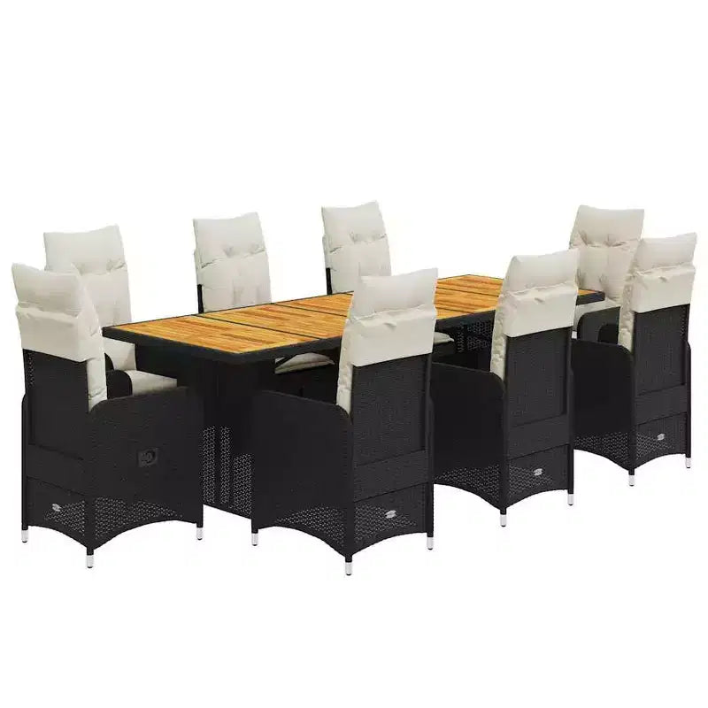vidaXL Ensemble bistro noir et blanc crème en résine tressée poly, huit places