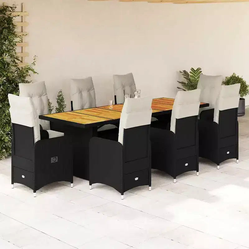 vidaXL Ensemble bistro noir et blanc crème en résine tressée poly, huit places