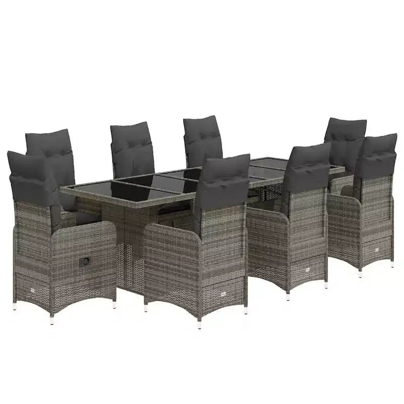 vidaXL Ensemble de bistrot gris en rotin PE Grand ensemble de bistrot rectangulaire moderne