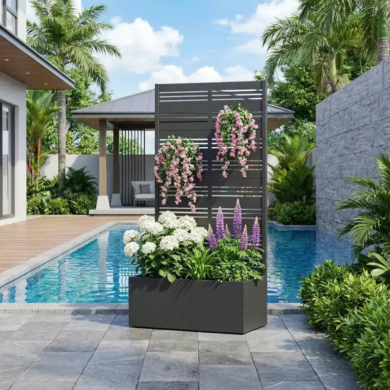 Dovelina Carré potager surélevé avec treillis, jardinière en métal avec écran d'intimité pour plantes grimpantes - 59 x 30/60, 47 x 47/94, 72 x 35/47/70/94
