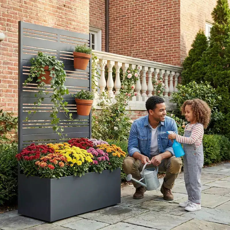 Dovelina Carré potager surélevé avec treillis, jardinière en métal avec écran d'intimité pour plantes grimpantes - 59 x 30/60, 47 x 47/94, 72 x 35/47/70/94