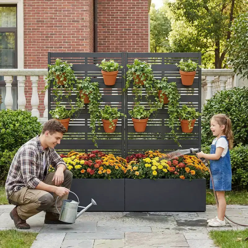 Dovelina Carré potager surélevé avec treillis, jardinière en métal avec écran d'intimité pour plantes grimpantes - 59 x 30/60, 47 x 47/94, 72 x 35/47/70/94