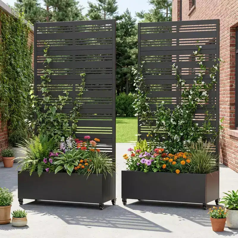 Dovelina Carré potager surélevé avec treillis, jardinière en métal avec écran d'intimité pour plantes grimpantes - 59 x 30/60, 47 x 47/94, 72 x 35/47/70/94
