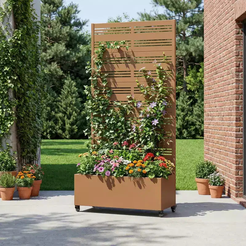 Dovelina Carré potager surélevé avec treillis, jardinière en métal avec écran d'intimité pour plantes grimpantes - 59 x 30/60, 47 x 47/94, 72 x 35/47/70/94
