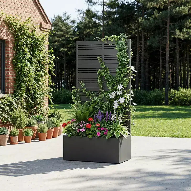 Dovelina Carré potager surélevé avec treillis, jardinière en métal avec écran d'intimité pour plantes grimpantes - 59 x 30/60, 47 x 47/94, 72 x 35/47/70/94