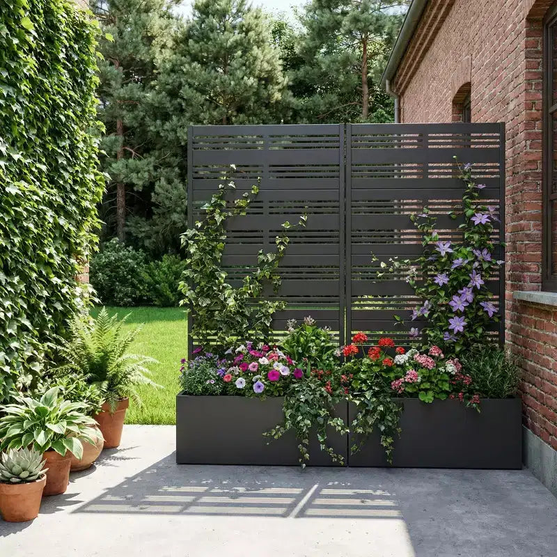 Dovelina Carré potager surélevé avec treillis, jardinière en métal avec écran d'intimité pour plantes grimpantes - 59 x 30/60, 47 x 47/94, 72 x 35/47/70/94