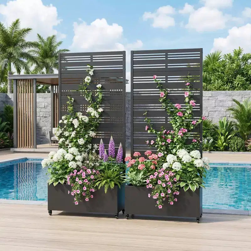 Dovelina Carré potager surélevé avec treillis, jardinière en métal avec écran d'intimité pour plantes grimpantes - 59 x 30/60, 47 x 47/94, 72 x 35/47/70/94
