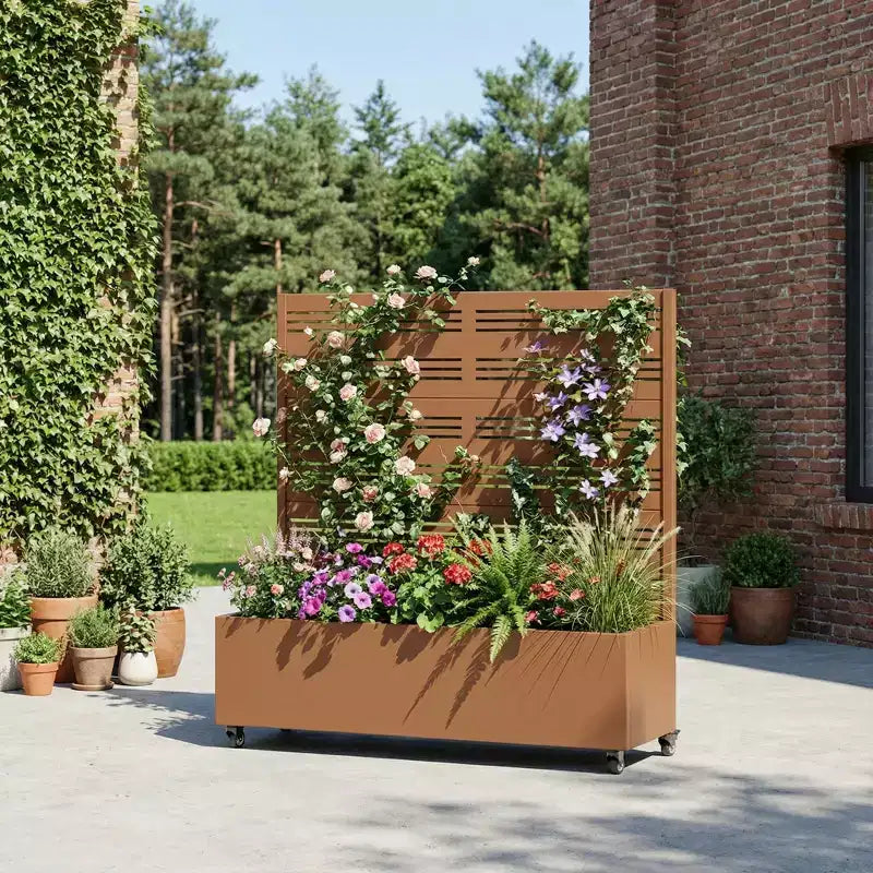 Dovelina Carré potager surélevé avec treillis, jardinière en métal avec écran d'intimité pour plantes grimpantes - 59 x 30/60, 47 x 47/94, 72 x 35/47/70/94