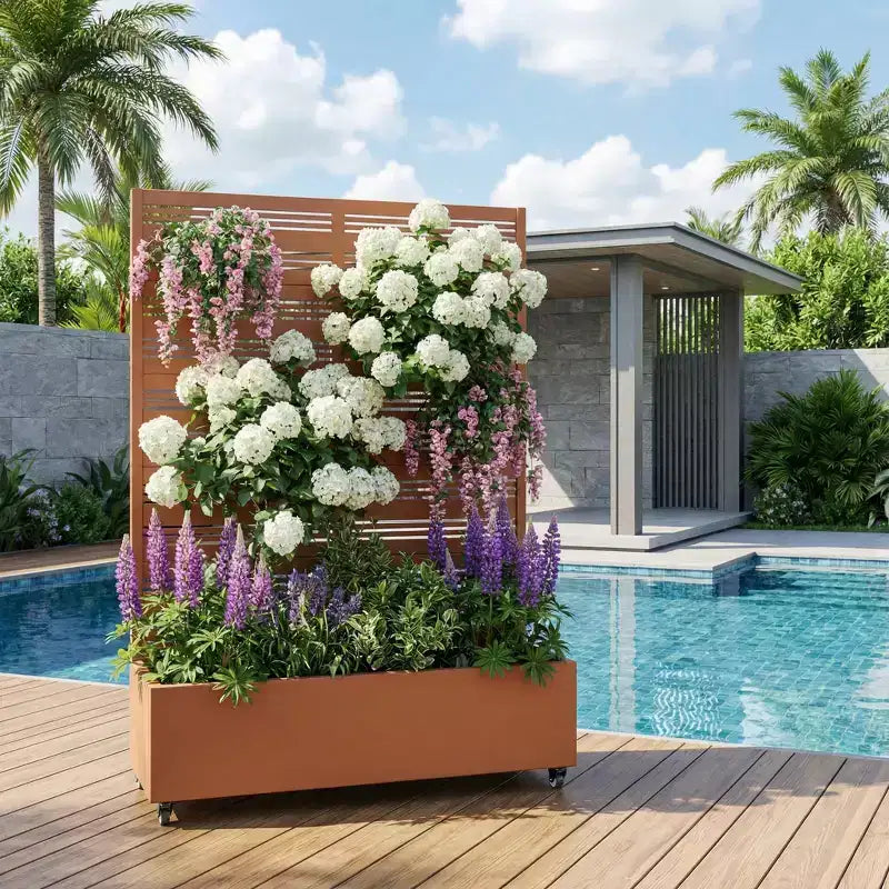 Dovelina Carré potager surélevé avec treillis, jardinière en métal avec écran d'intimité pour plantes grimpantes - 59 x 30/60, 47 x 47/94, 72 x 35/47/70/94