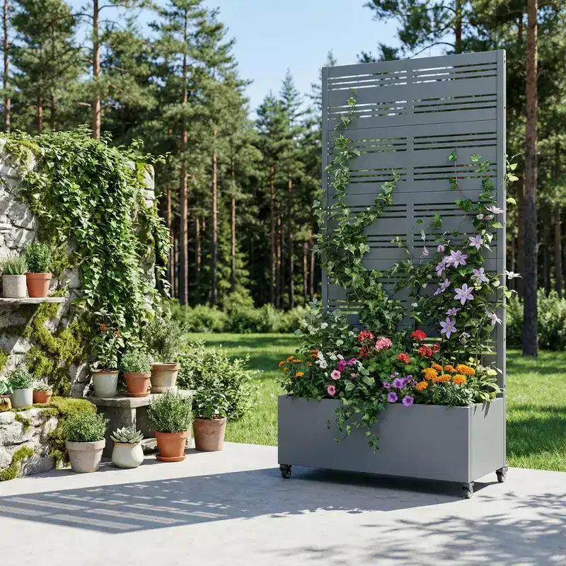 Dovelina Carré potager surélevé avec treillis, jardinière en métal avec écran d'intimité pour plantes grimpantes - 59 x 30/60, 47 x 47/94, 72 x 35/47/70/94