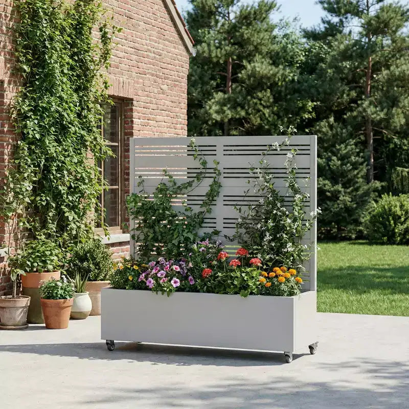 Dovelina Carré potager surélevé avec treillis, jardinière en métal avec écran d'intimité pour plantes grimpantes - 59 x 30/60, 47 x 47/94, 72 x 35/47/70/94