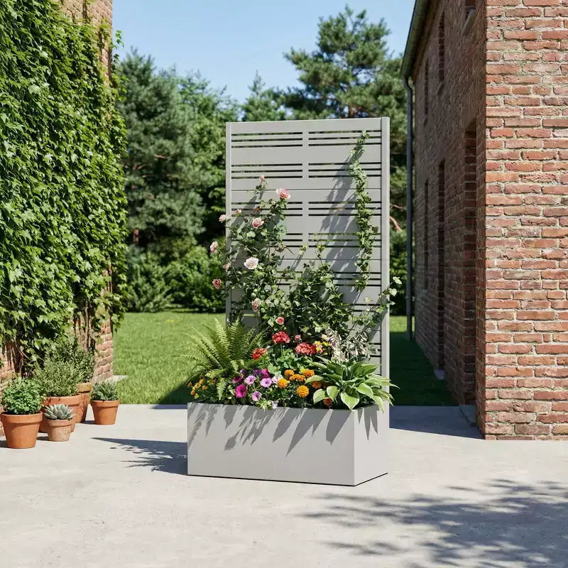 Dovelina Carré potager surélevé avec treillis, jardinière en métal avec écran d'intimité pour plantes grimpantes - 59 x 30/60, 47 x 47/94, 72 x 35/47/70/94