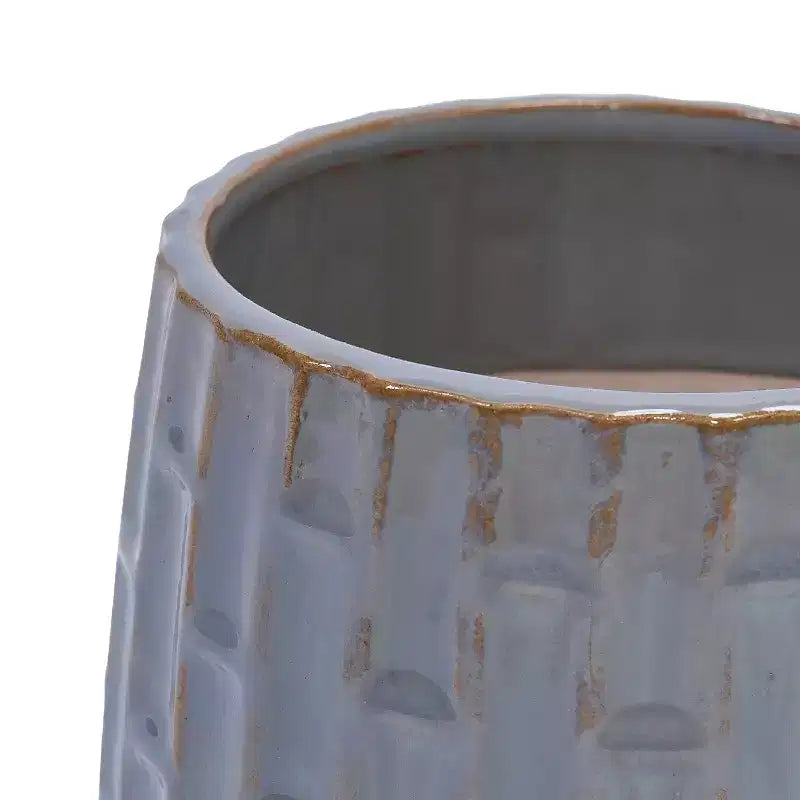 Lot de 2 jardinières en ceramique grises nervurees 5,71 x 5,31, pots de fleurs interieur/extérieur pour herbes, fleurs et plantes grasses