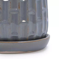 Lot de 2 jardinières en ceramique grises nervurees 5,71 x 5,31, pots de fleurs interieur/extérieur pour herbes, fleurs et plantes grasses