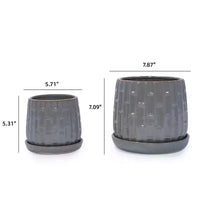 Lot de 2 jardinières en ceramique grises nervurees 5,71 x 5,31, pots de fleurs interieur/extérieur pour herbes, fleurs et plantes grasses