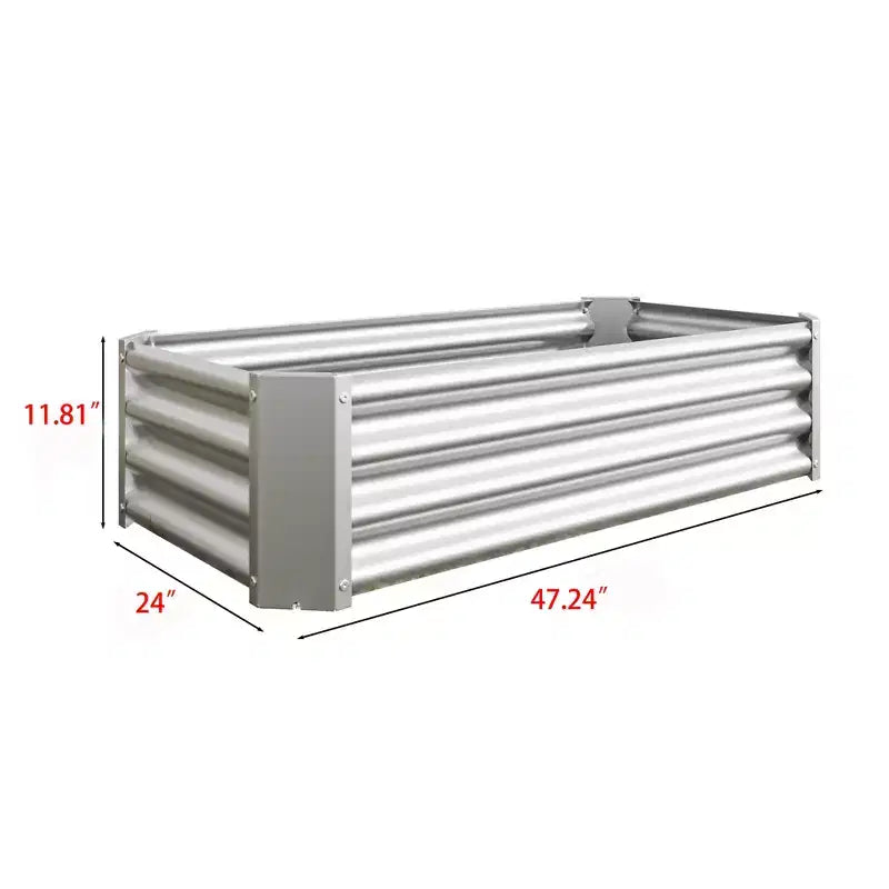 Carré potager surélevé en métal argenté 4 x 2 x 1 pour légumes, herbes et fleurs pour patio, balcon, porche, entrée, étagère de présentation