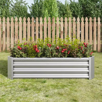 Carré potager surélevé en métal argenté 4 x 2 x 1 pour légumes, herbes et fleurs pour patio, balcon, porche, entrée, étagère de présentation