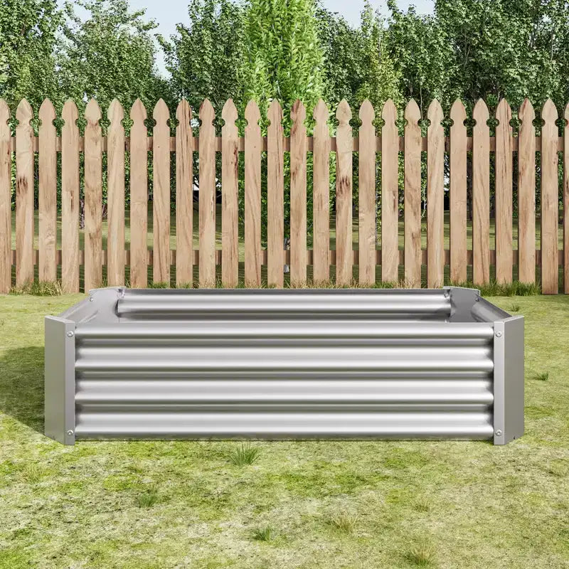 Carré potager surélevé en métal argenté 4 x 2 x 1 pour légumes, herbes et fleurs pour patio, balcon, porche, entrée, étagère de présentation