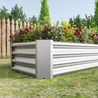 Carré potager surélevé en métal argenté 4 x 2 x 1 pour légumes, herbes et fleurs pour patio, balcon, porche, entrée, étagère de présentation